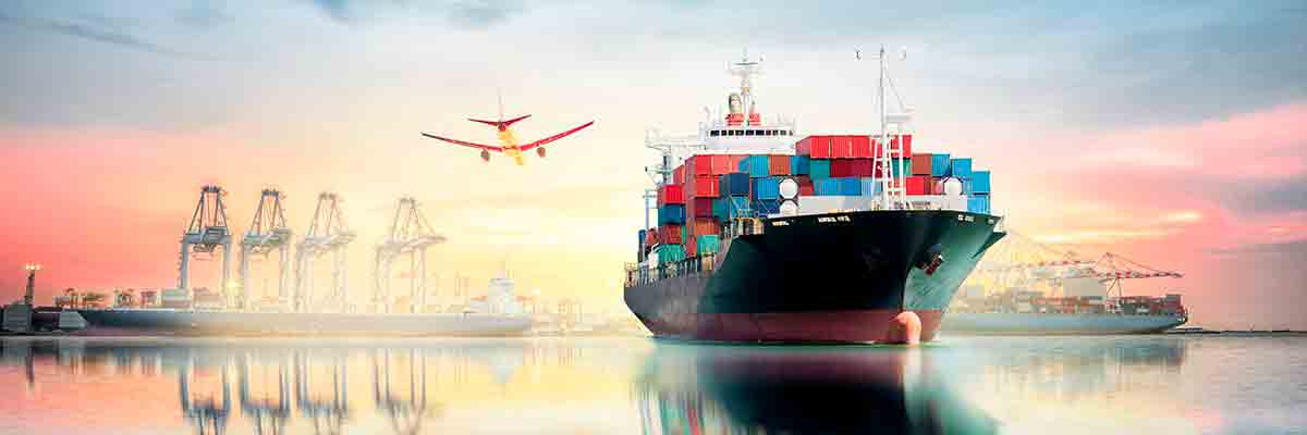 Air and sea freight operations at an international port